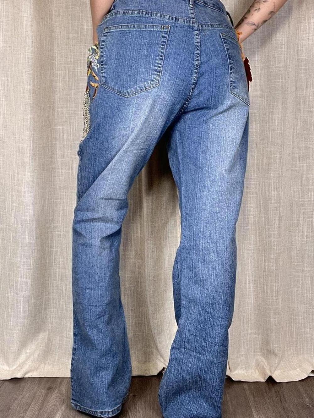 Y2K Embroidered Wide Leg Jeans - Picture 3 of 8